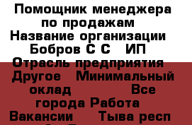 Помощник менеджера по продажам › Название организации ­ Бобров С.С., ИП › Отрасль предприятия ­ Другое › Минимальный оклад ­ 20 000 - Все города Работа » Вакансии   . Тыва респ.,Ак-Довурак г.